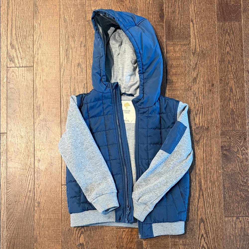 Blue and Gray Kids Hooded Jacket